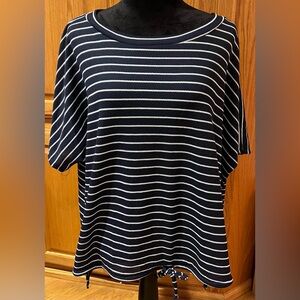 Forgotten Grace Dolman Sleeve Tie-Front Stripe Shirt Navy & White Plus‎ Size 3X